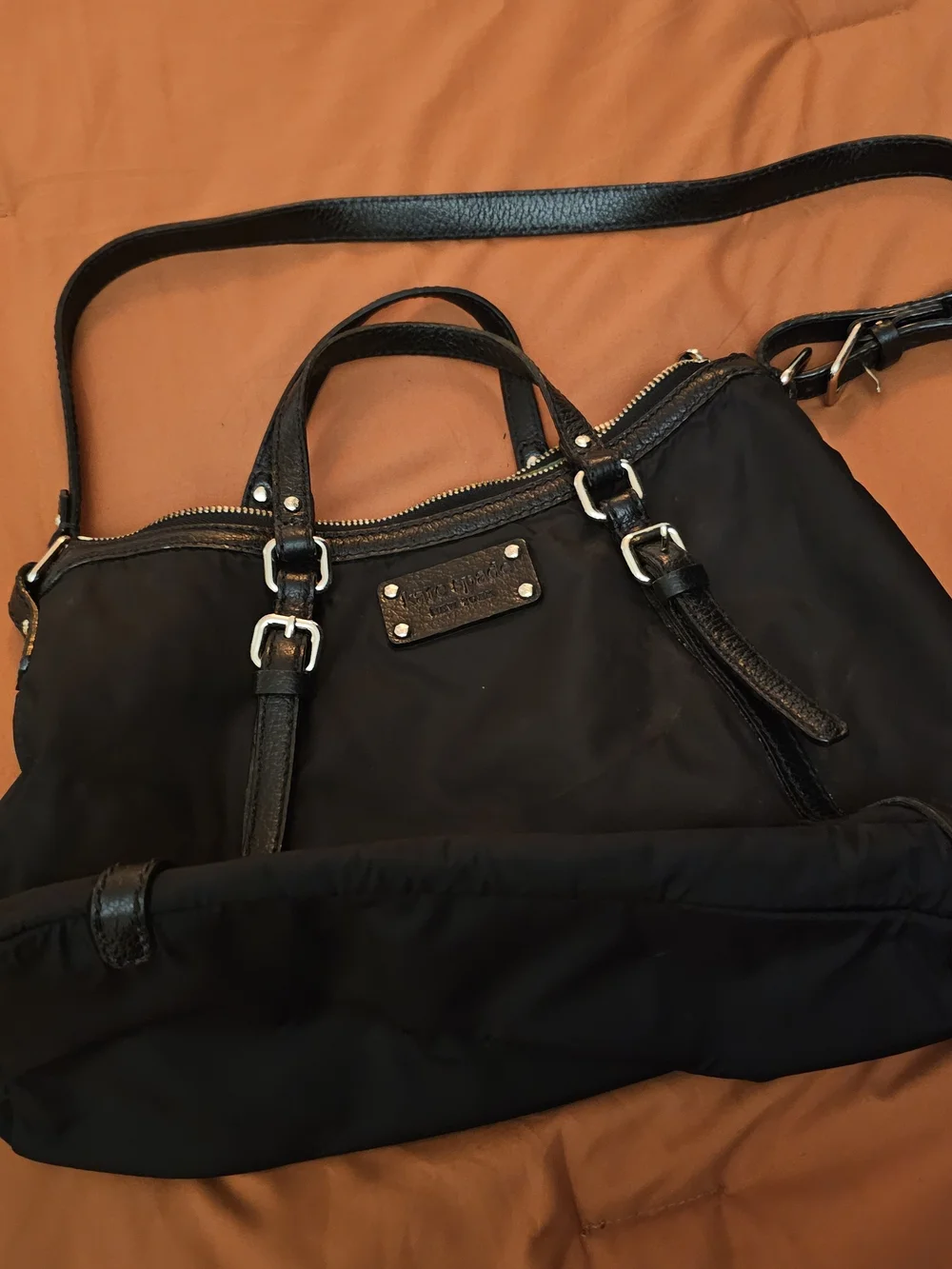 kate spade Black Nylon Convertible Shoulder Bag with Gold Hardware